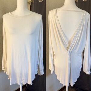Free People Ivory Ribbed Twist Back Long Sleeve Top Womens XS